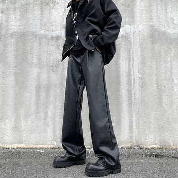 Aidase Black Leather Pants Men Fashion Casual Straight Pants Men Street wear Korean Loose Wide Leg Pants Men Motorcycle Trousers S-2XL aidase-shop